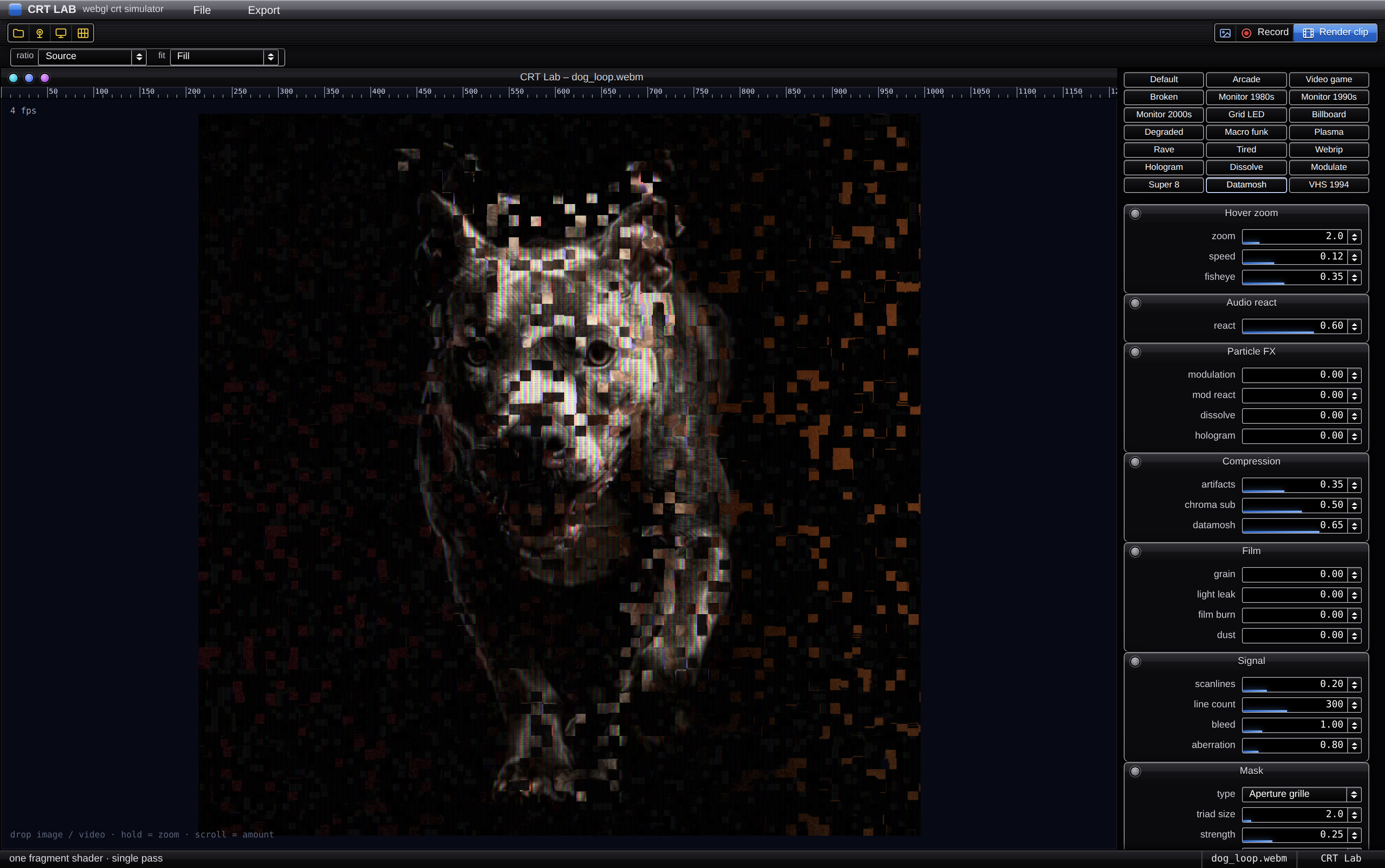 The memphy.co clip through the Datamosh preset