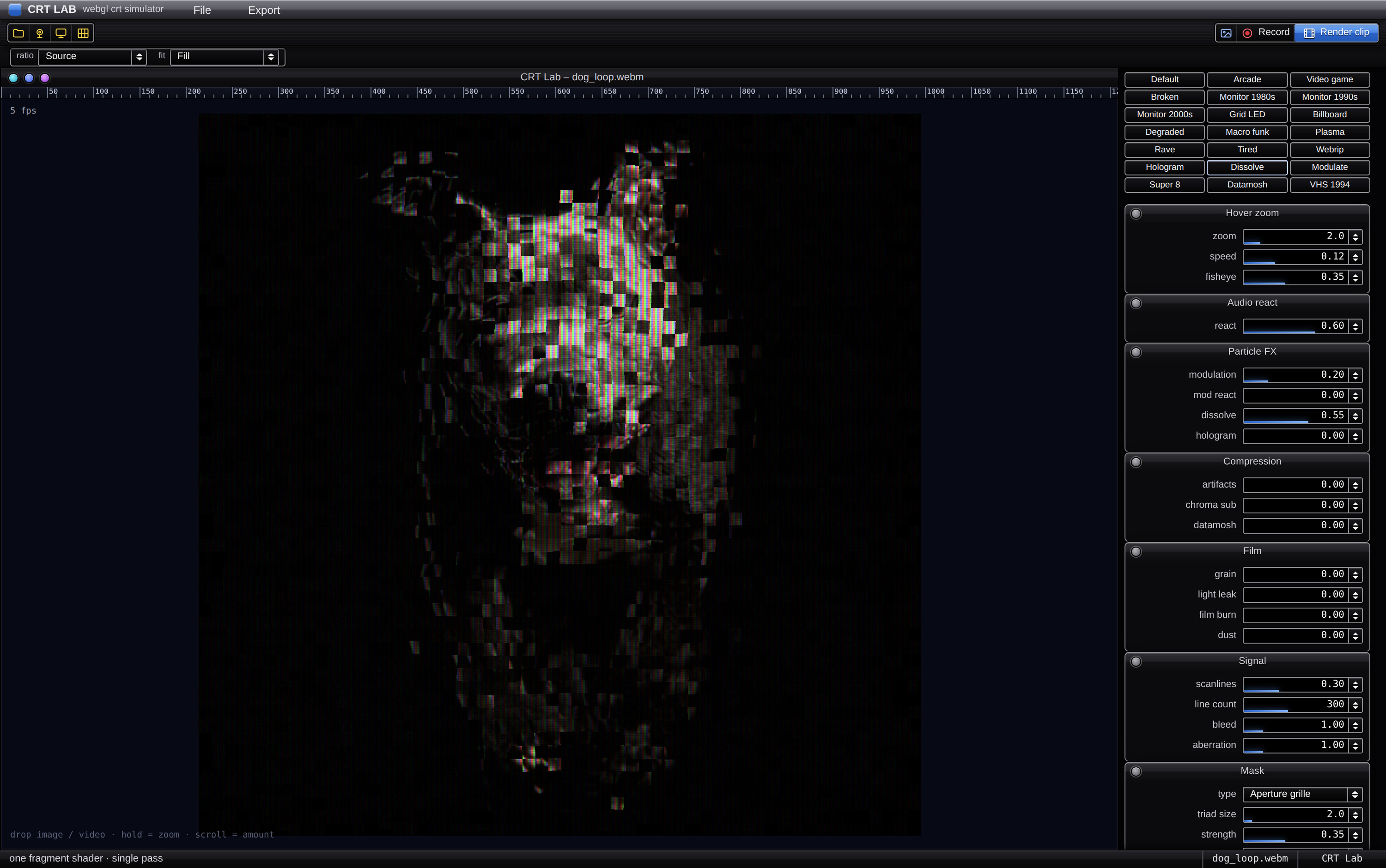 The memphy.co clip through the Dissolve preset