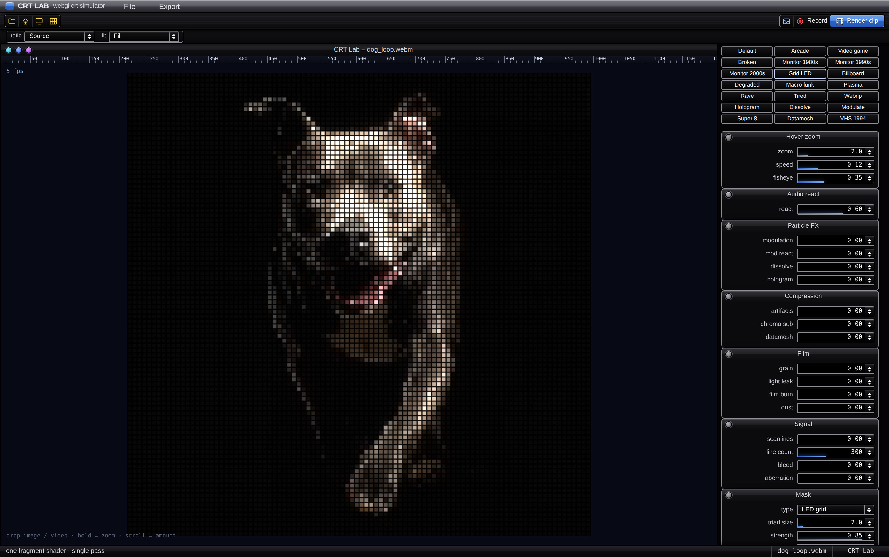 The memphy.co clip through the Grid LED preset