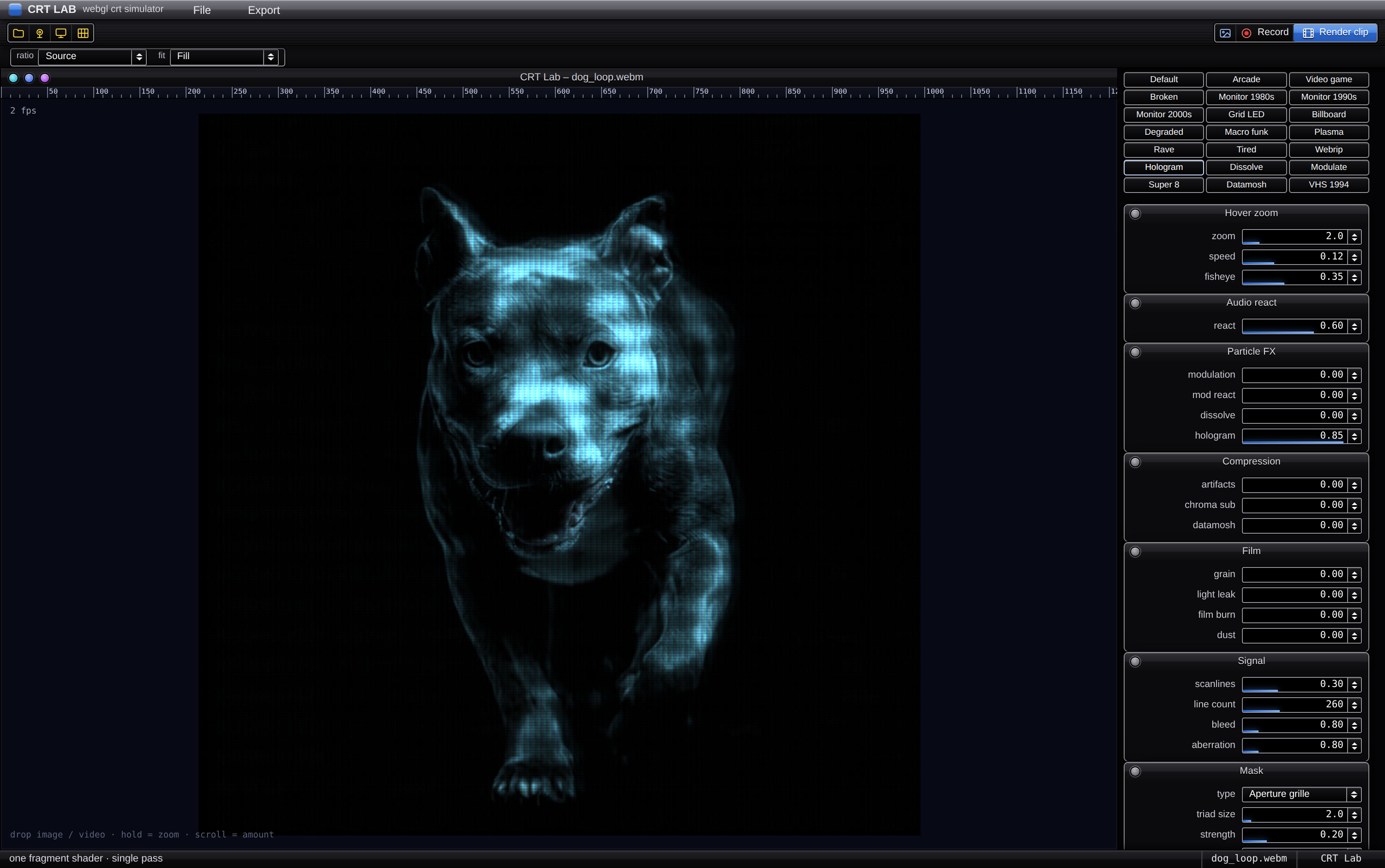 The memphy.co clip through the Hologram preset