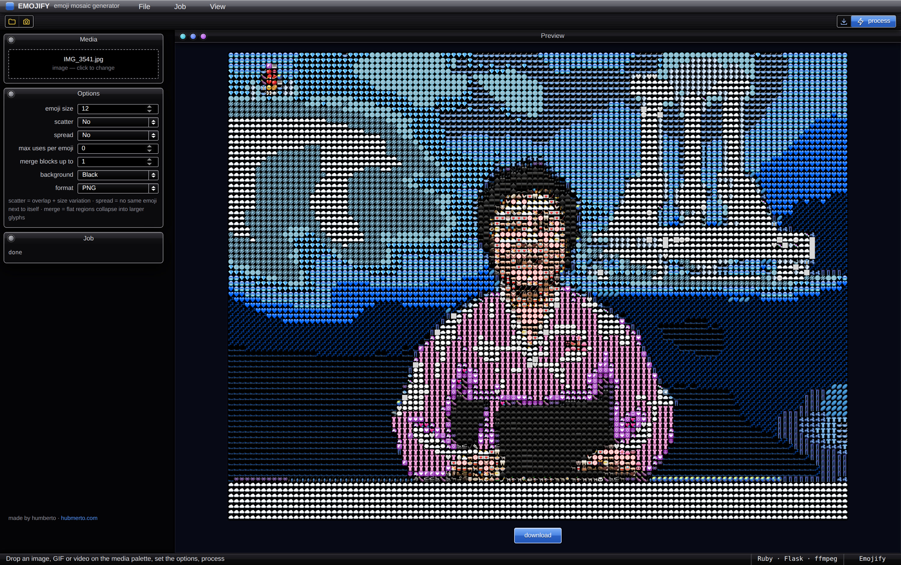 Emojify's web app with a finished mosaic of the KCTV anchor