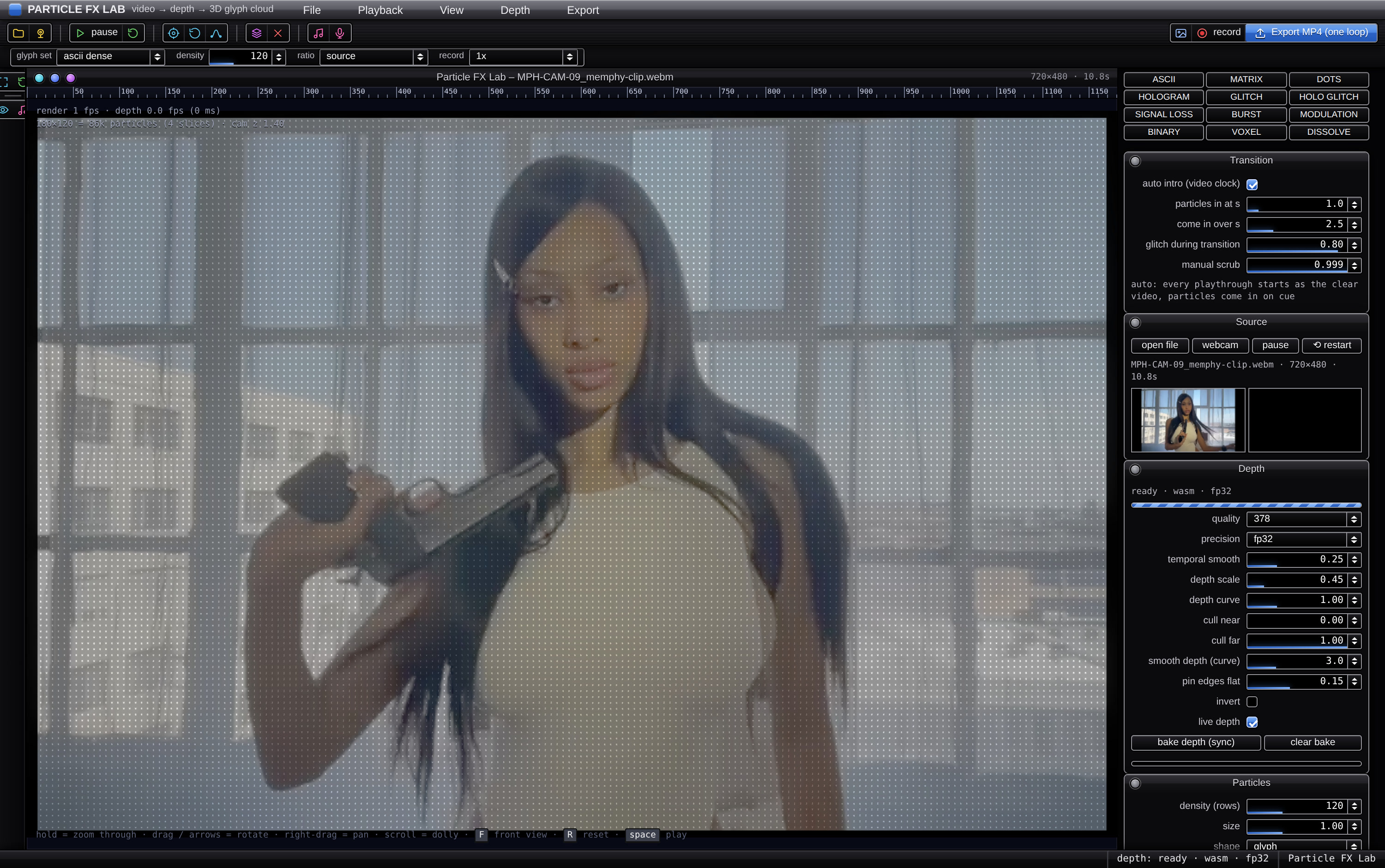 Particle FX Lab before the transition, the source video untouched