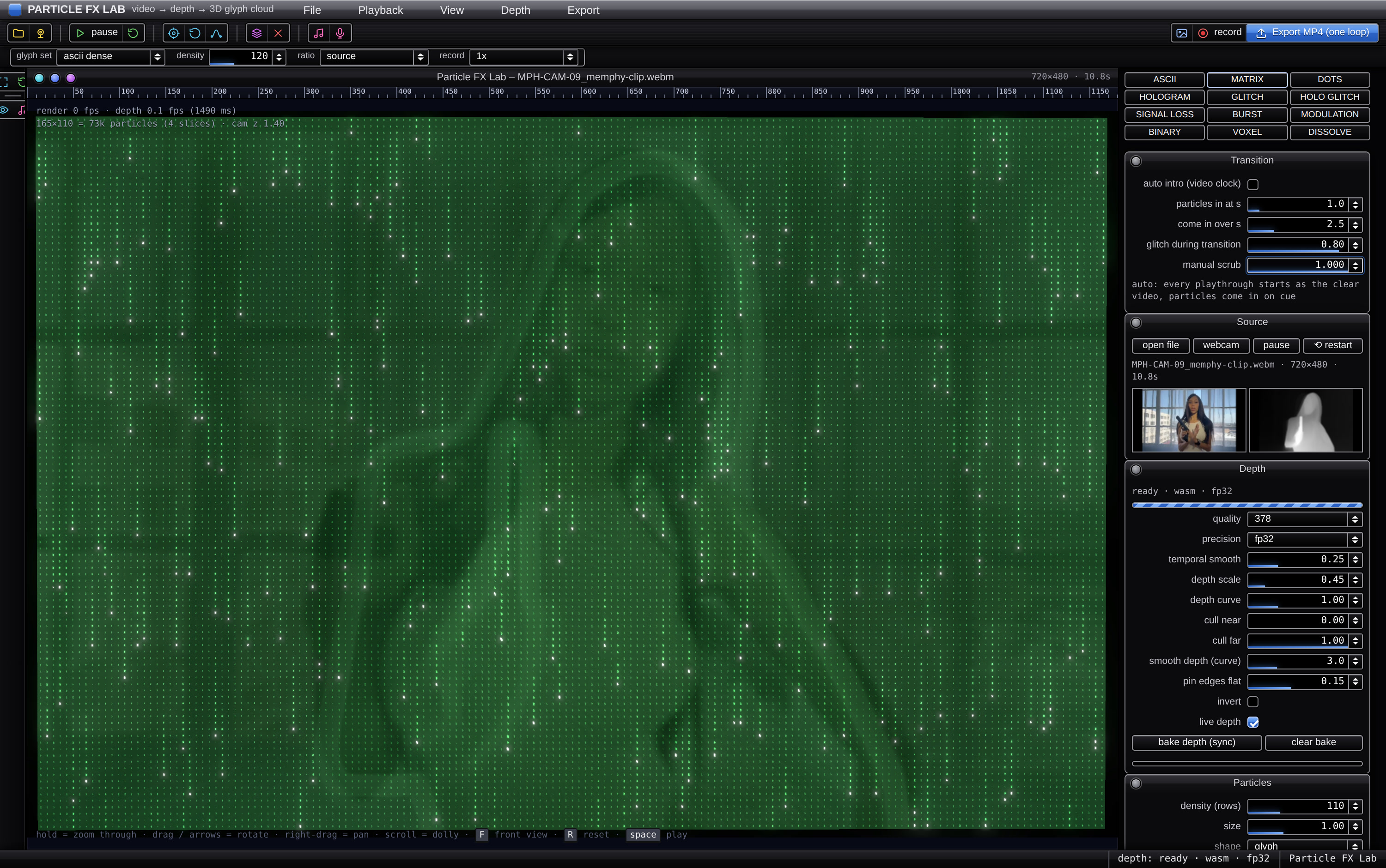 The same frame as matrix rain in four depth slices
